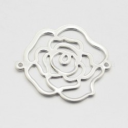 Brass Flower Rose Filigree Joiners, Silver Color Plated, 32x34x1mm, Hole: 1mm