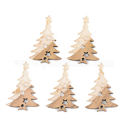 Pendenti in resina trasparente e legno di noce, con lamina d'oro, albero di Natale, chiaro, 38x25x3mm, Foro: 2 mm