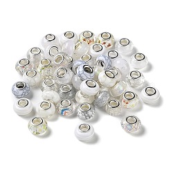 Perles européennes en alliage, avec noyau en laiton plaqué platine, rondelle, fumée blanche, 13.5x9mm, Trou: 5mm