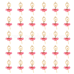 Dikosmetische 30 Stück große Anhänger aus transparentem Harz, Ballettmädchen-Anhänger, mit vergoldeten Legierungszubehör und Kristall-Strassen, rosa, 60x31x4 mm, Bohrung: 2 mm