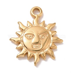 304 Stainless Steel Pendants, Sun with Human Face, Golden, 17.5x15x2.5mm, Hole: 1.6mm