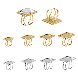 Kit de fabricación de anillos de dedo de cúpula en blanco diy dicosmetic, incluye 201 ajuste de anillo de almohadilla de puño cuadrado de acero inoxidable, Cabuchones de cristal, acero color oro y acero, 16 unidades / caja