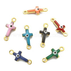 50Pcs Brass Enamel Connector Charms, Real 18K Gold Plated, Religion Cross with Evil Eye Pattern, Mixed Color, 5.5x13x3mm, Hole: 1.2mm