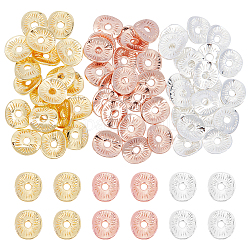 Arricraft 60 pcs perles d'espacement de disque, Perles d'espacement plaquées or 18k style rayé perles d'espacement rondes plates petites perles d'espacement en vrac pour la fabrication de bijoux de bracelet de boucle d'oreille