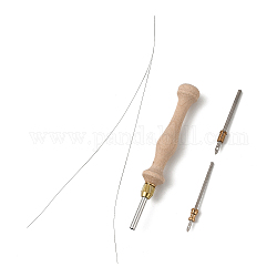 Kits d'outils de broderie au poinçon, y compris un stylo perforateur à manche en bois, aiguilles de rechange en acier inoxydable, enfileur de fil de fer, burlywood