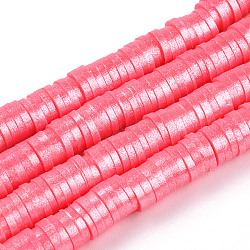 Granos de arcilla polimérica hechos a mano hebras, pearlized, disco / plano y redondo, abalorios heishi, rosa perla, 6mm, agujero: 1.5 mm, 15.75'' (40 cm)