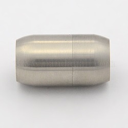 Frosted 304 Stainless Steel Magnetic Clasps with Glue-in Ends, Barrel, Stainless Steel Color, 19x10mm, Hole: 6mm