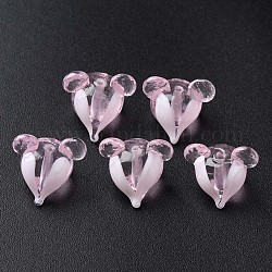 Handgemachte transparente Glasperlen, Maus, rosa, 16~17x17~18x16~18 mm, Bohrung: 1.8 mm