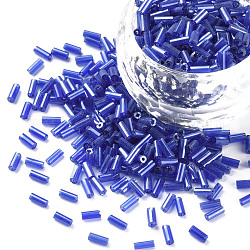 Transparente Farben Glanz Glas Signalhornperlen, Rundloch, königsblau, 3~8x2 mm, Bohrung: 0.7 mm, ungefähr 450g / Pfund