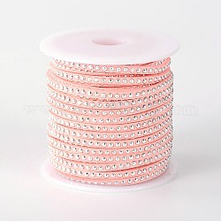 Cordón de gamuza sintética, encaje de imitación de gamuza, con aluminio, rosa, 3x2mm, aproximamente 20 yardas / rodillo
