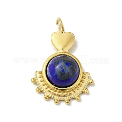 Heart Natural Lapis Lazuli Pendants, with Ion Plating(IP) Golden Tone 304 Stainless Steel Findings, Fan Charm, 21.5~22x15x5.5mm, Hole: 3mm