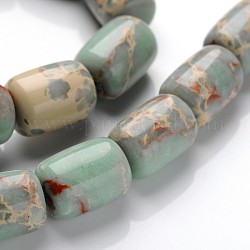 Brins de perles synthétiques aqua terra jasper, baril, 14x10mm, Trou: 1.5mm, Environ 28 pcs/chapelet, 15.1 pouce