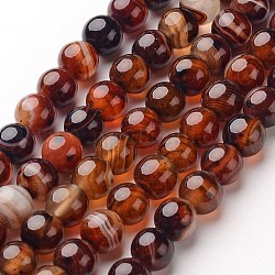 Natural Striped Agate/Banded Agate Beads Strands, Round, Dyed & Heated, 8mm, Hole: 1mm, about 48pcs/strand, 14.1 inch