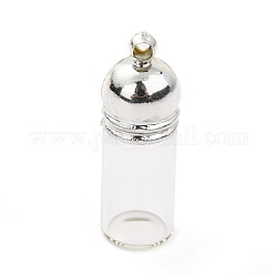 Anhänger Glasflasche, mit Kunststoffkappe, zu öffnende Parfümflasche, Mehrwegflaschen, Transparent, 34.5 mm, Bohrung: 2.5 mm