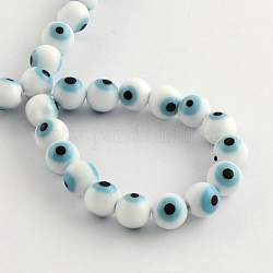 Perles rondes vernissées de mauvais œil manuelles, bleu cadet, 10mm, Trou: 1mm, Environ 38 pcs/chapelet, 14.1 pouce