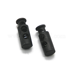 Nylon & Resin Cord Locks, Adjustable Clasps, Column, Black, 25x9mm