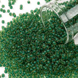 Toho perles de rocaille rondes, Perles de rocaille japonais, (242fm) topaze doublée vert foncé mat, 11/0, 2.2mm, Trou: 0.8mm, environ 3000 pcs/10 g