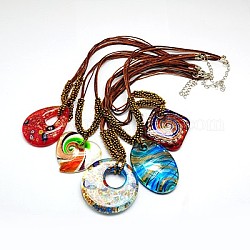Handmade Lampwork Necklaces, Waxed Cotton Cord with Seed Beads and Alloy Lobster Claw Clasps, Mixed Style, Mixed Color, 17.3inch
