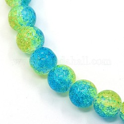Electroplate Synthetic Crackle Quartz Round Beads Strands, Dyed, Cyan, 12mm, Hole: 1mm, about 32pcs/strand, 15.55inch
