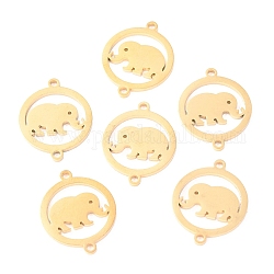 Conectores de eslabones de acero inoxidable, plano y redondo con elefante, dorado, 19x15x1.1mm, agujero: 1.4 mm