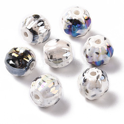 Perles de porcelaine perlées manuelles, porcelaine émaillée lumineux, arc-en-ciel plaqué, citrouille, noir, 13x12mm, Trou: 2mm