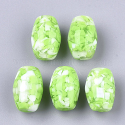 Harz perlen, Nachahmung Edelstein-Chips-Stil, Oval, Rasen grün, 15~15.5x11 mm, Bohrung: 1.8 mm