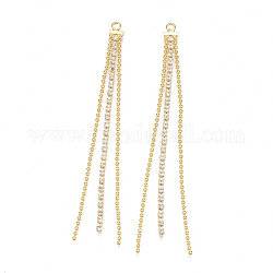 Brass Chain Tassel Big Pendants, with Cubic Zirconia, Clear, Nickel Free, Real 18K Gold Plated, 71x4.5x1.5mm, Hole: 1.6mm
