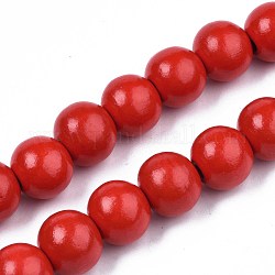 Fili di perline di legno naturale verniciati a spruzzo, tondo, rosso, 15~16x14~15mm, Foro: 3~4 mm, circa 25pcs/filo, 14.17 pollice ~ 14.45 pollici (36 cm ~ 36.7 cm)