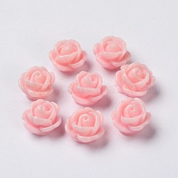 Rose fiori opaco perle in resina, rosa caldo, 9x7mm, Foro: 1 mm