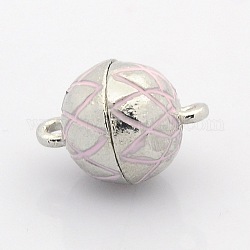 Round Platinum Tone Alloy Enamel Magnetic Clasps with Loops, Pink, 17x12mm, Hole: 2mm