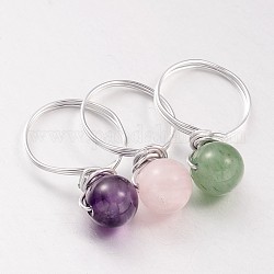 Natürlichen Edelstein Perlen Fingerringe, mit silberfarbenen FingerRing Fassungen aus Aluminium, 18 mm