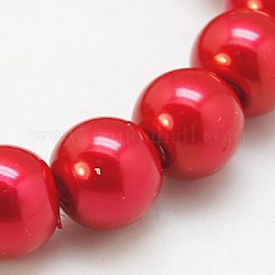 Glass Pearl Beads Strands, Pearlized, Round, Crimson, 6mm, Hole: 1mm, about 140pcs/strand, 32 inch