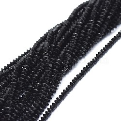 Natürliche schwarze Turmalin Perlen Stränge, facettiert, Rondell, 2.5~3.5x1.5 mm, Bohrung: 0.6 mm, ca. 90 Stk. / Strang, 15.35 (39 cm)