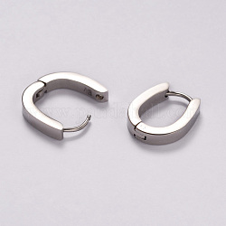 304 Stainless Steel Huggie Hoop Earrings, Hypoallergenic Earrings, Oval, , Stainless Steel Color, 16x13x3mm, Pin: 1mm