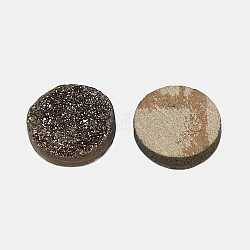 Electroplate Natural Druzy Crystal Cabochons, Flat Round, Dyed, Coffee, 12x3~6mm
