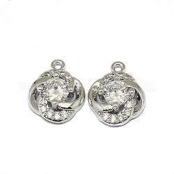 Alloy Micro Pave Cubic Zirconia Charms, Long-Lasting Plated, Flower, Clear, Platinum, 13x11x4.5mm, Hole: 1.2mm