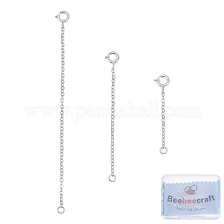 Beebeecraft, 3 Uds., 3 tamaños 925, extensores de collar de plata de ley, pulsera, tobilleras, extensor de cadena con cierres de anillo de resorte y paño de pulido de plata para la fabricación de joyas