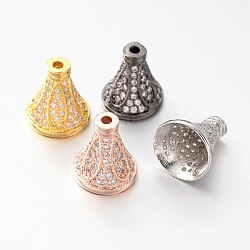 Brass Micro Pave Cubic Zirconia Bead Cones, Mixed Color, 10x10mm, Hole: 1mm & 4mm