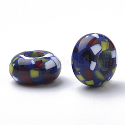 Perline di resina, perline con foro grande, rondelle, blu, 14x7.5~8mm, Foro: 5.5 mm