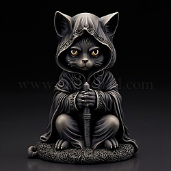 Halloween-Katzenmagierfiguren aus Kunstharz, für die Desktop-Dekoration zu Hause, Schwarz, 80x95x150 mm