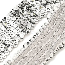 Perles élastiques en plastique paillette, perles de paillettes, accessoires ornement, Rouleau à 5 rangée de paillettes, couleur d'argent, 1-3/4~1-7/8 pouce (46~48 mm)