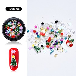Christmas Theme Alloy Enamel Cabochons, Nail Art Decoration Accessories, with Rhinestone, Brass, Paillette/Sequins and Gemstone, Mixed Shapes, Mixed Color, 0.7~14x0.7~9x0.3~2.5mm