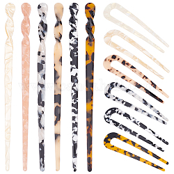 Superfindings 12 pz 2 forchette e bastoncini per capelli in acetato di cellulosa (resina)., colore misto, 6pcs / style