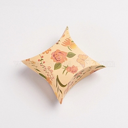 Boîtes de bonbons d'oreiller en papier à motif de fleurs, boîtes de bonbons pour les fournitures de fête d'anniversaire de douche de bébé de mariage, blé, 8.3x8.4 cm