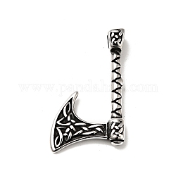 304 Stainless Steel Manual Polishing Pendants, Axe Charms, Antique Silver, 39.5x24.5x8mm, Hole: 4mm