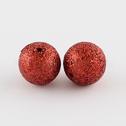 Chunky Gumball Bubblegum Acrylic Glitter Powder Round Beads, Dark Red, 19.5x20mm, Hole: 2mm, about 100pcs/500g
