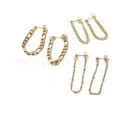 3 paire 3 style 304 acier inoxydable figaro & torsadé & satellite chaîne boucles d'oreilles pendantes pour hommes femmes, or, 35~50mm, pin: 0.8 mm, 1 paire / style