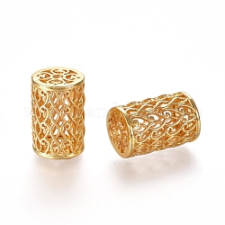 Hollow Brass Beads, Column, Real 18K Gold Plated, 18x12mm, Hole: 2mm