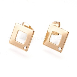 Ion Plating(IP) 304 Stainless Steel Stud Earring Findings, Square/Rhombus, Golden, 13.5x13.5x0.8mm, Hole: 1mm, Pin: 0.7mm