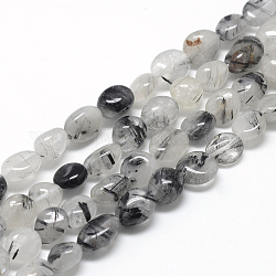 Chapelets de perles en quartz rutile noir naturel, ovale, 6~10x4~7x4~7mm, Trou: 1mm, Environ 43~62 pcs/chapelet, 15.7 pouce.